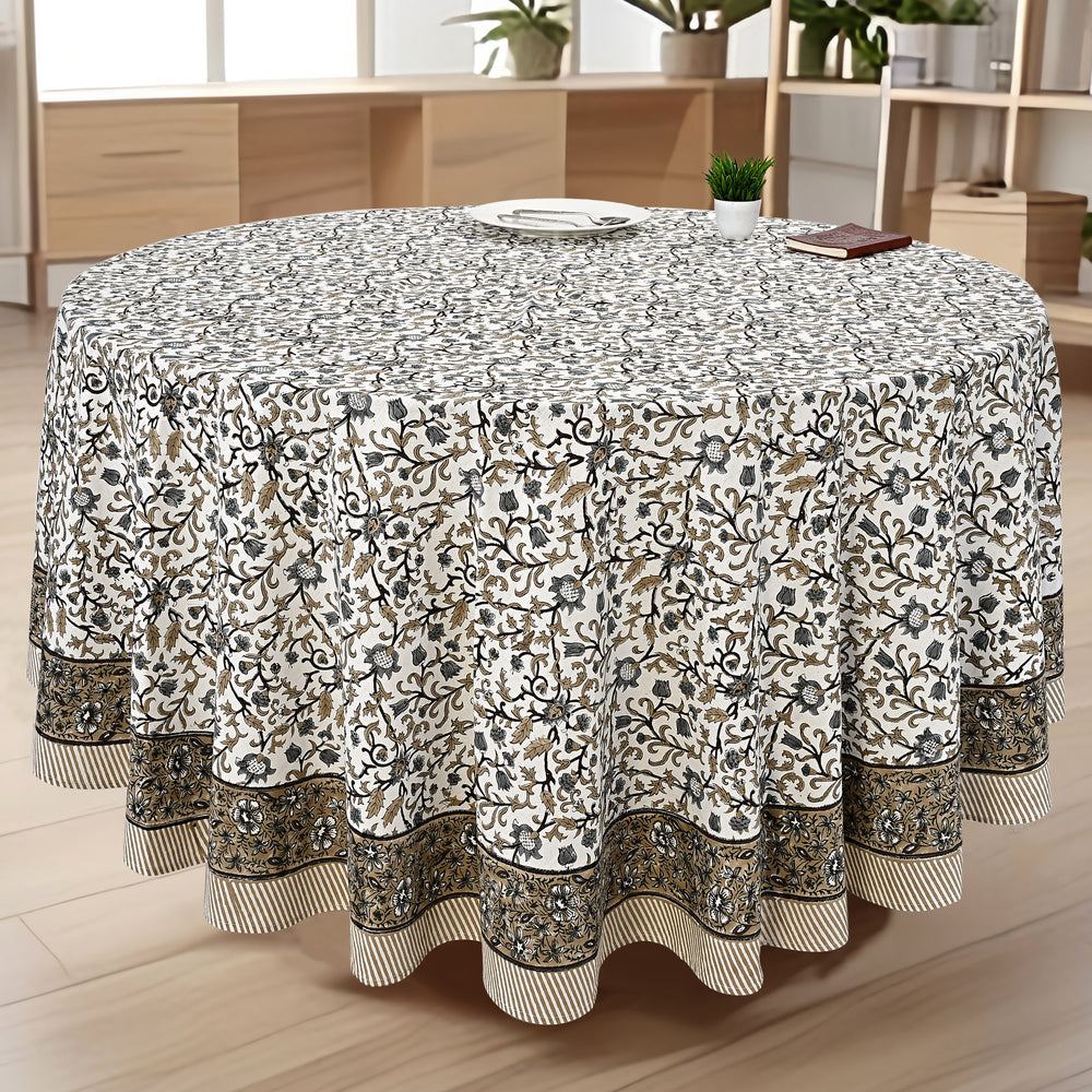 Round Block Print Tablecloth – Autumn Vine