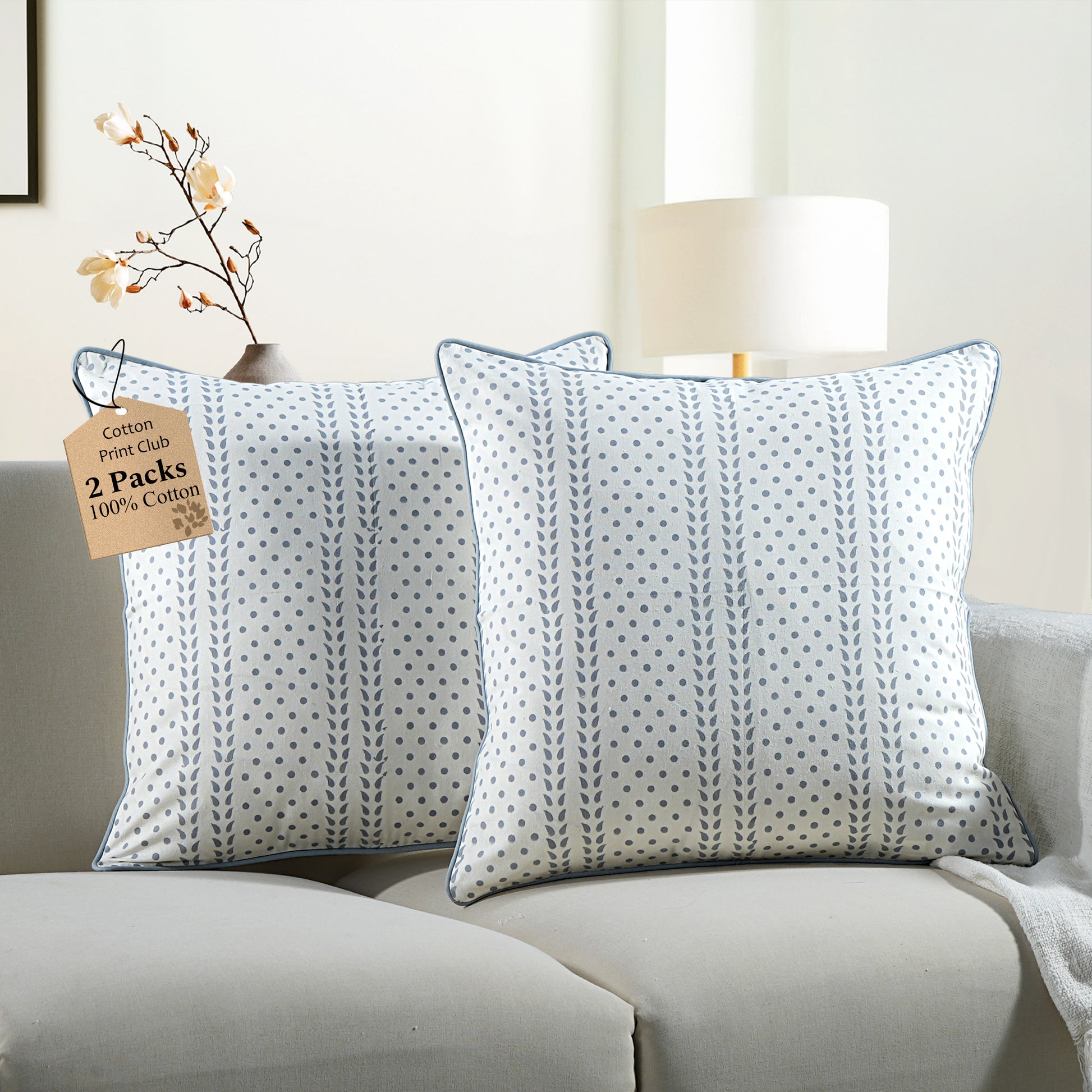 Piping Throw Pillow Covers - Misty Grey Trelis (Set of 2)