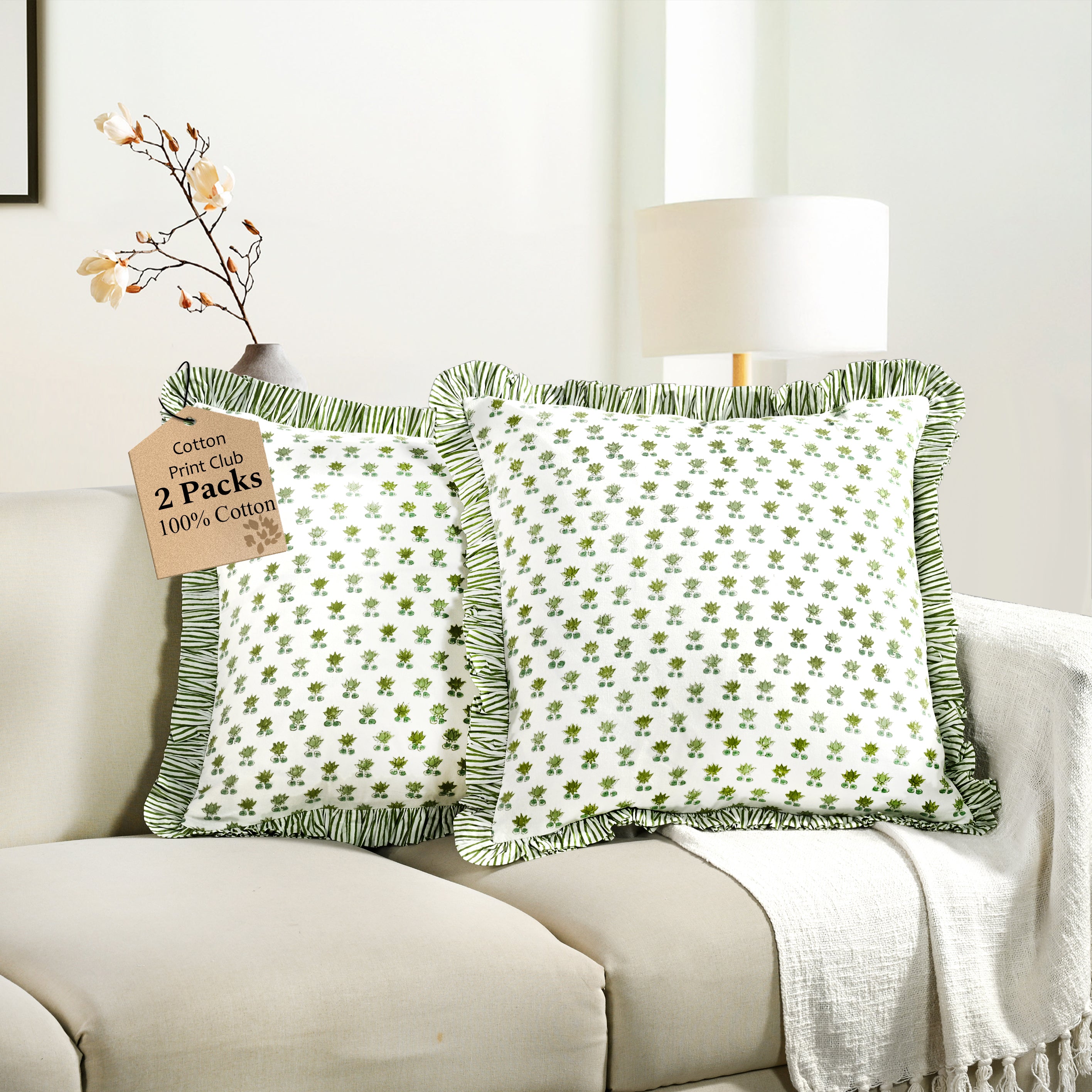 Ruffle Throw Pillow Covers -  Rosette Bloom
