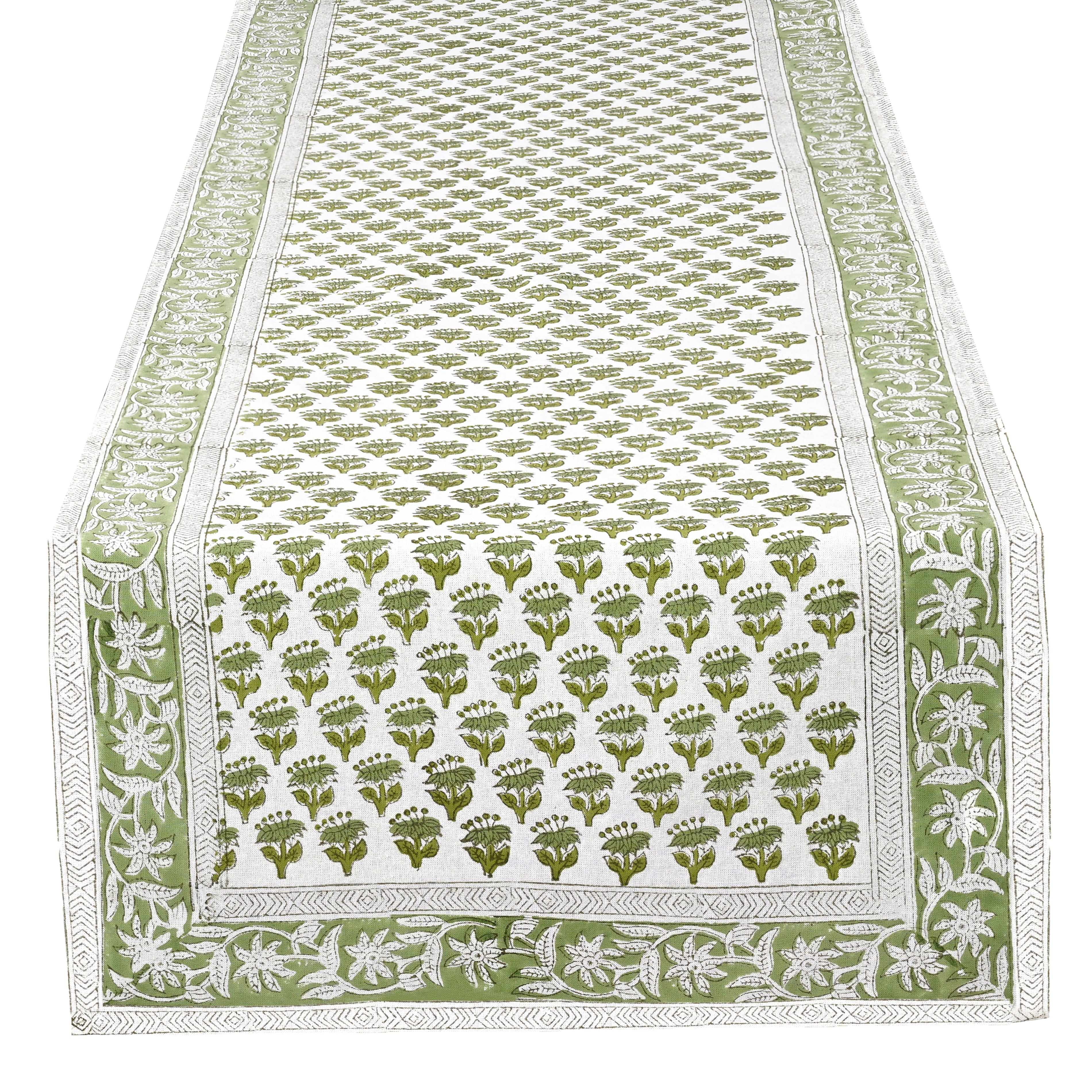 Cotton Block Print Table Runner - Emerald Green
