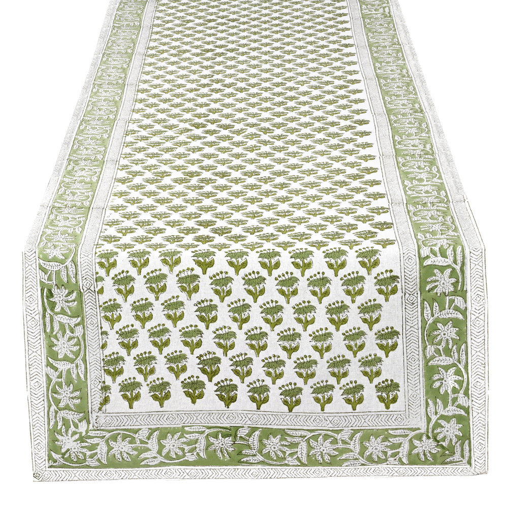 Cotton Block Print Table Runner - Emerald Green