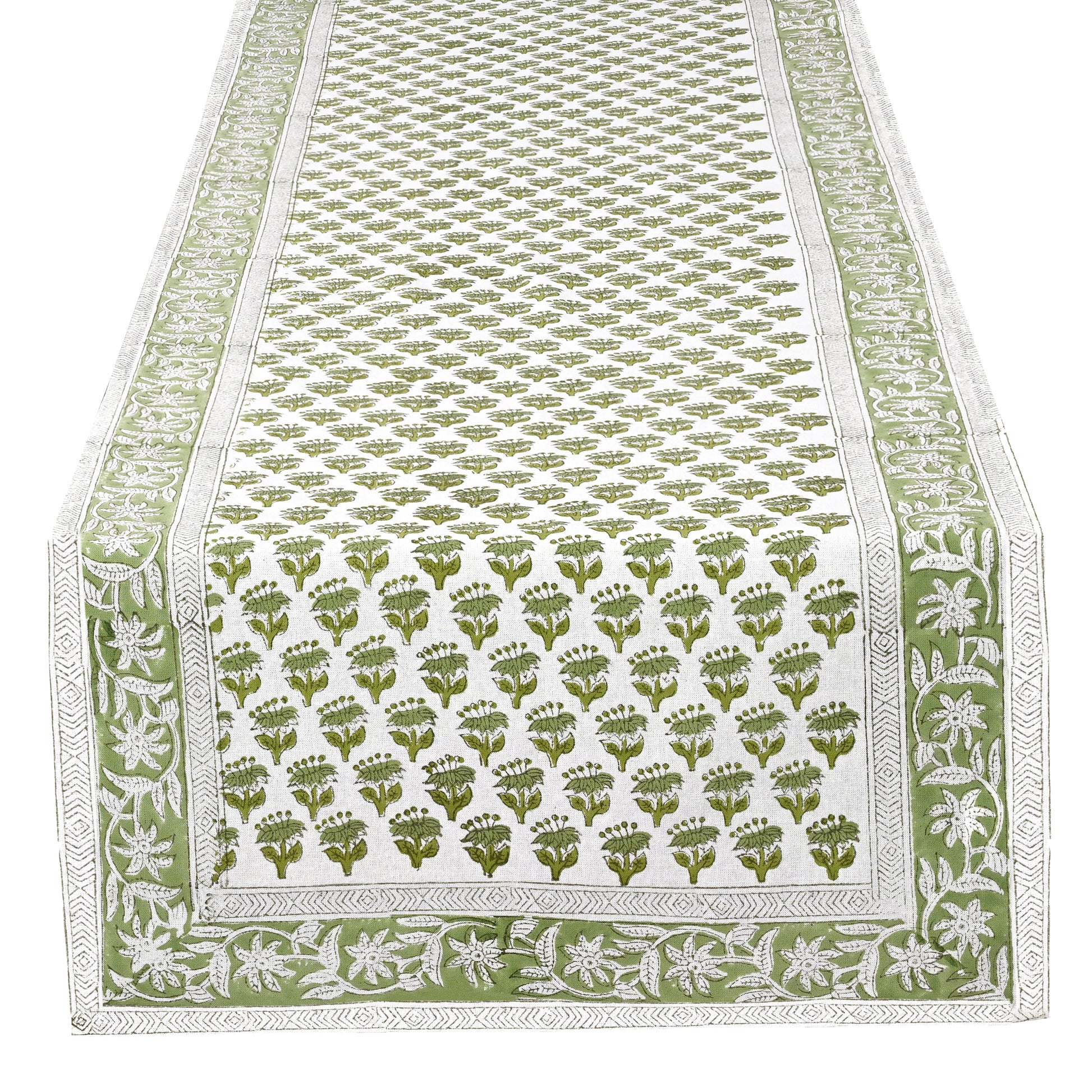 Cotton Block Print Table Runner - Emerald Green