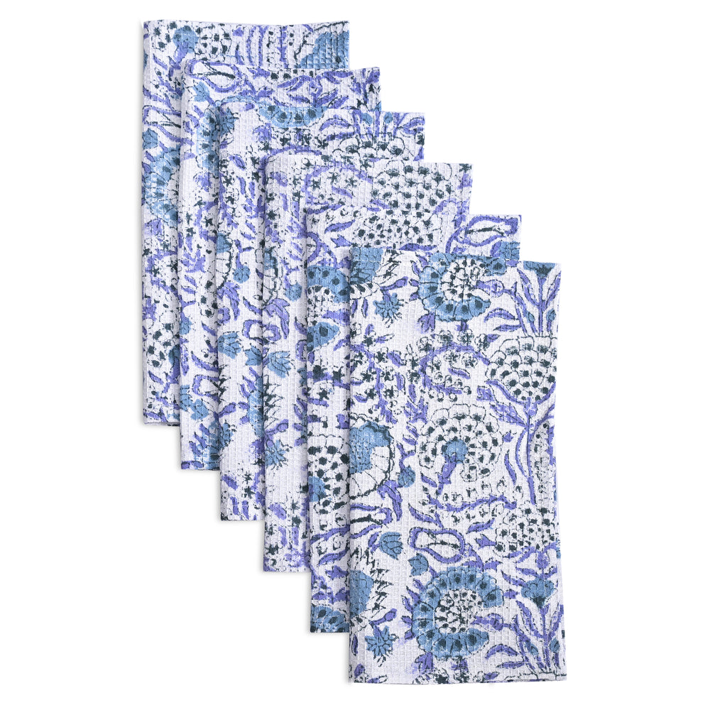 Hand Block Printed Waffle Kitchen Towels – Indigo Blue