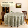 green floral round tablecloth on round family dinner table
