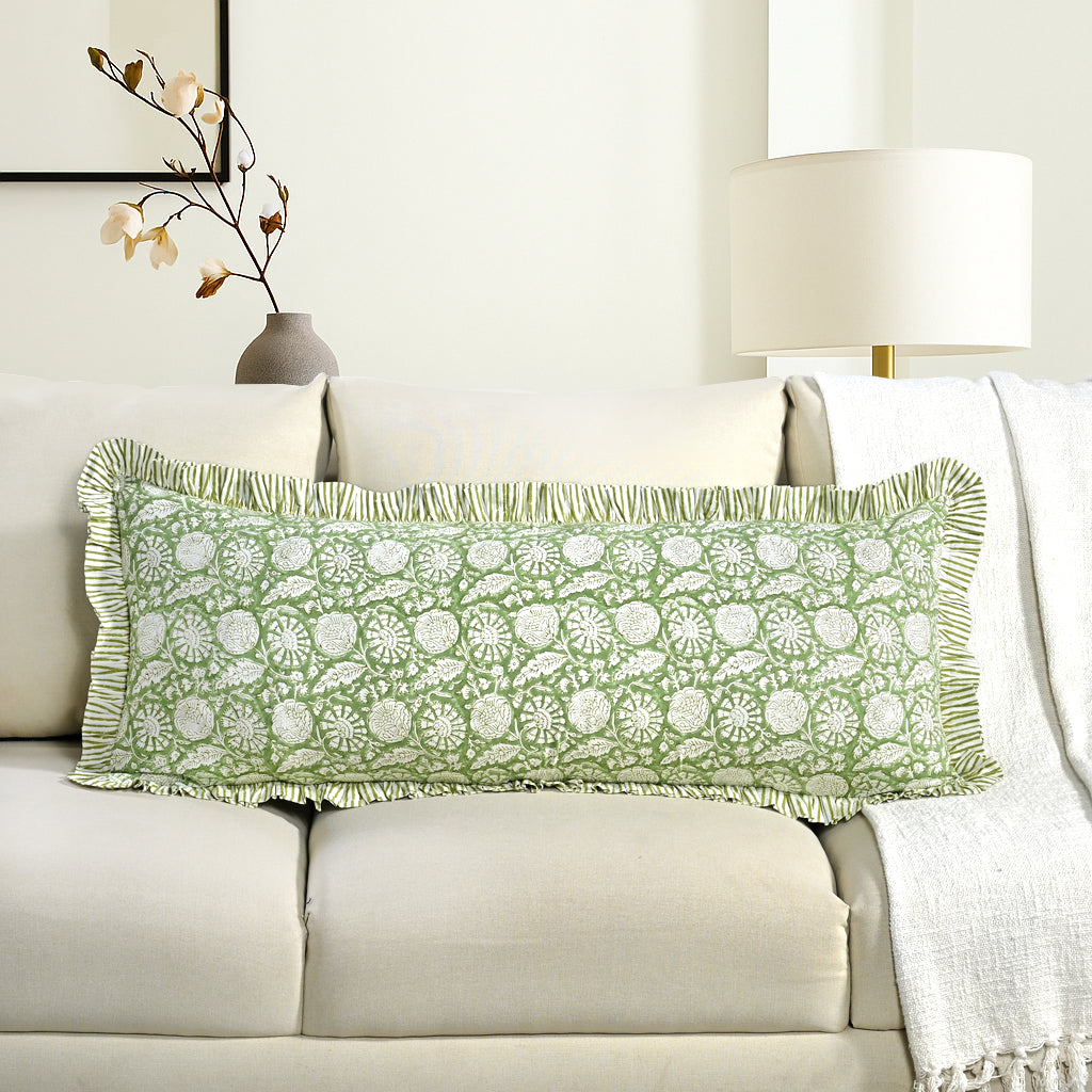 Cotton Ruffle Sham Cover - Olive Bloom