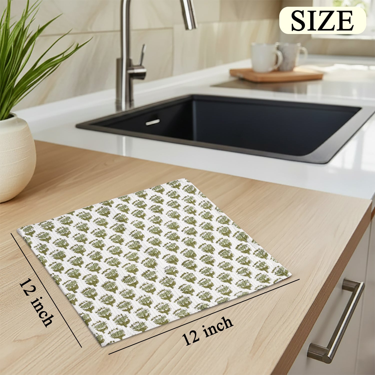 Hand Block Printed Waffle Kitchen Towels – Emerald Green