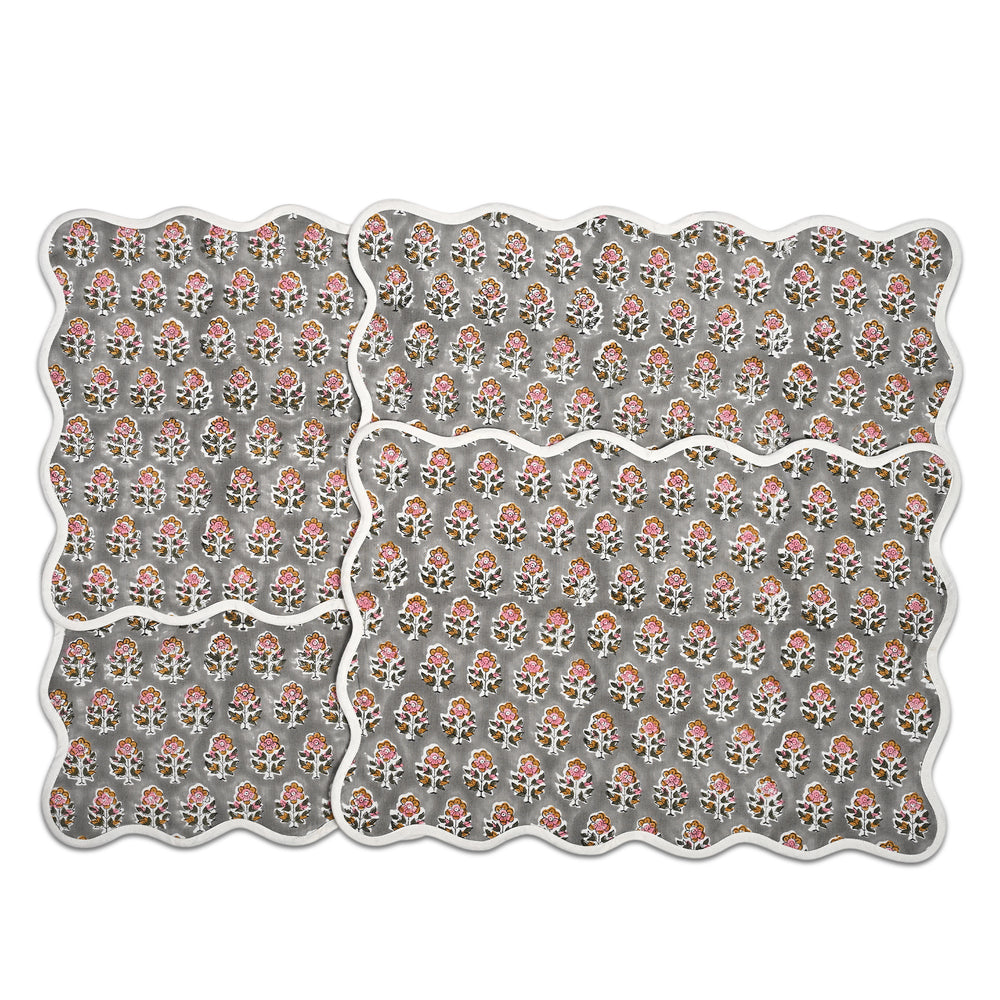 Rectangle 100% Cotton Reversible Placemat Set – Labra Grey