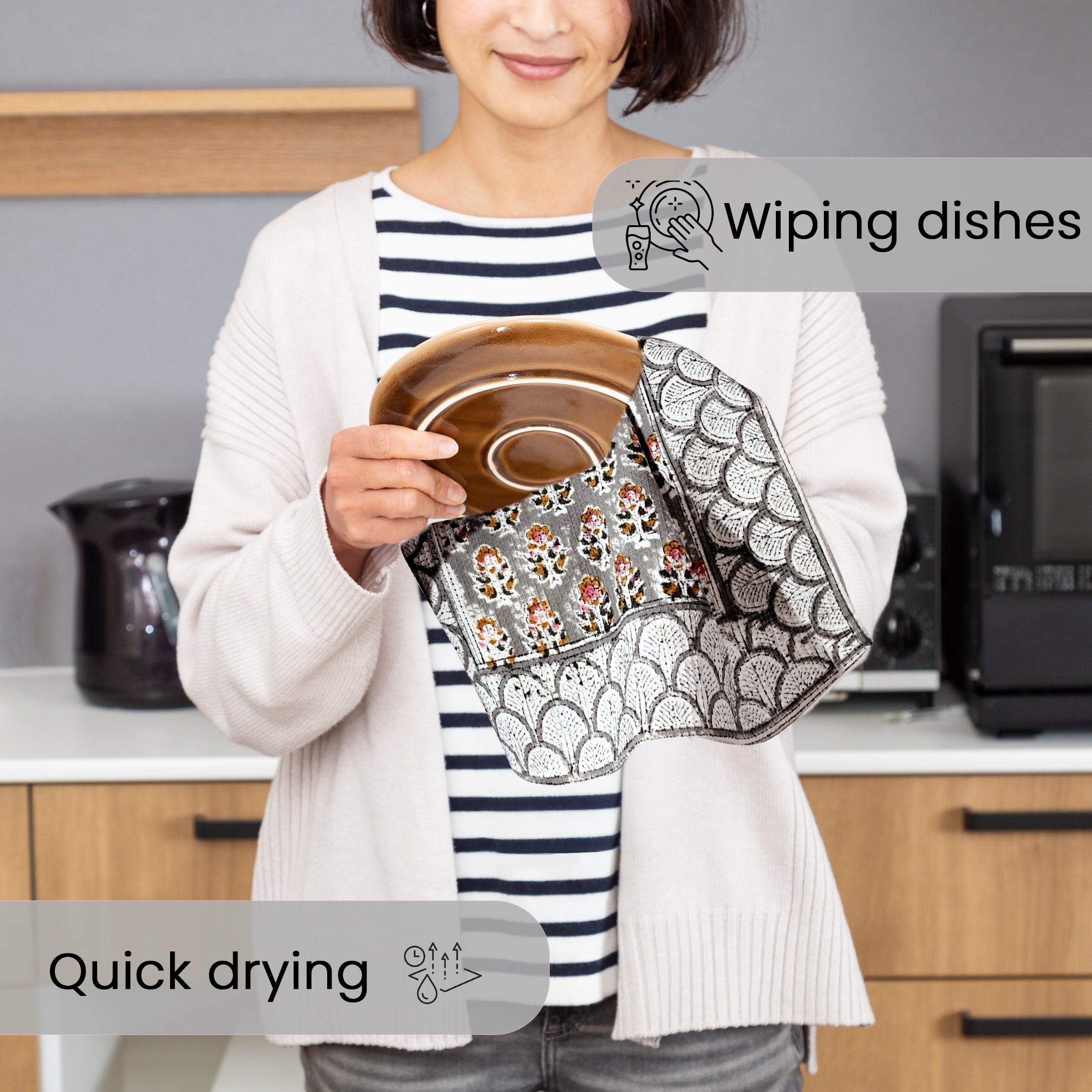 Hand Block Printed Waffle Kitchen Towels – Labra Gray