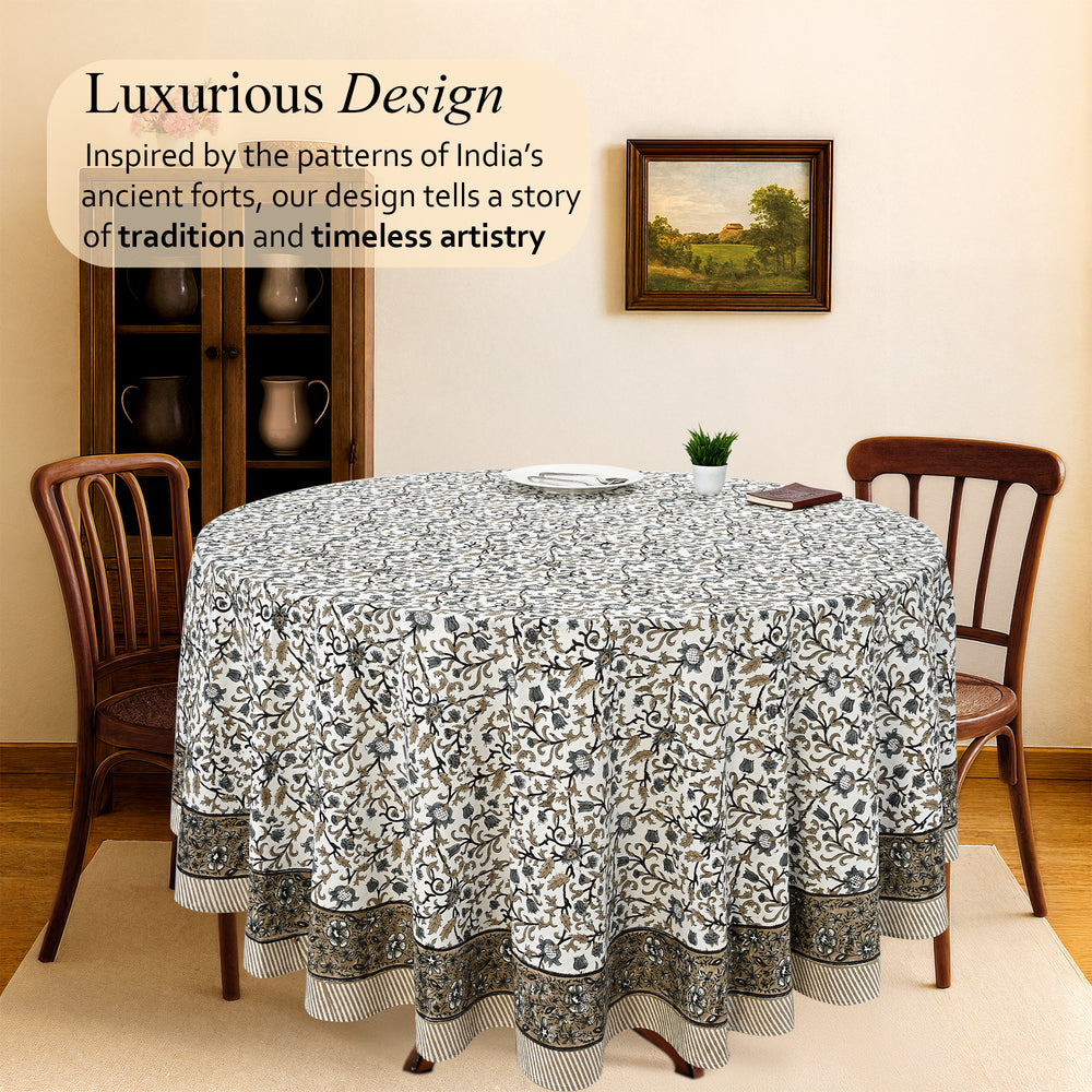 Round Block Print Tablecloth – Autumn Vine