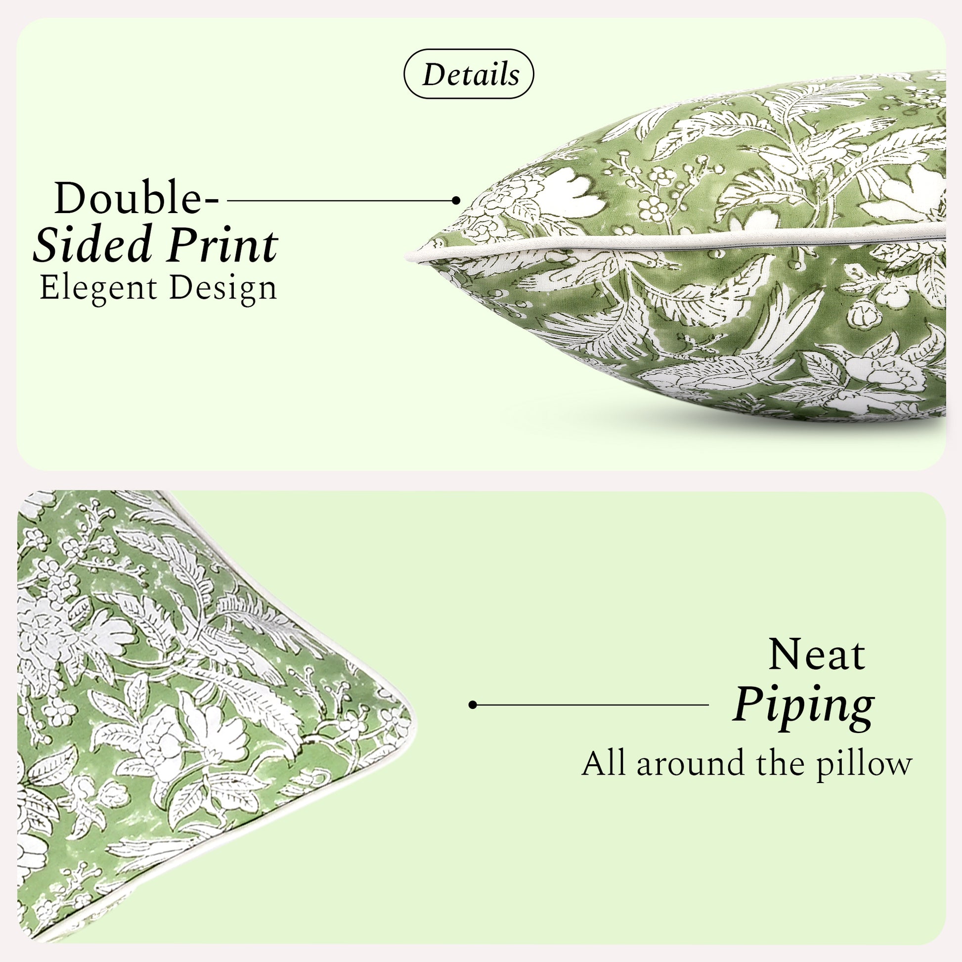 Cotton Piping Sham Cover - Olive Green