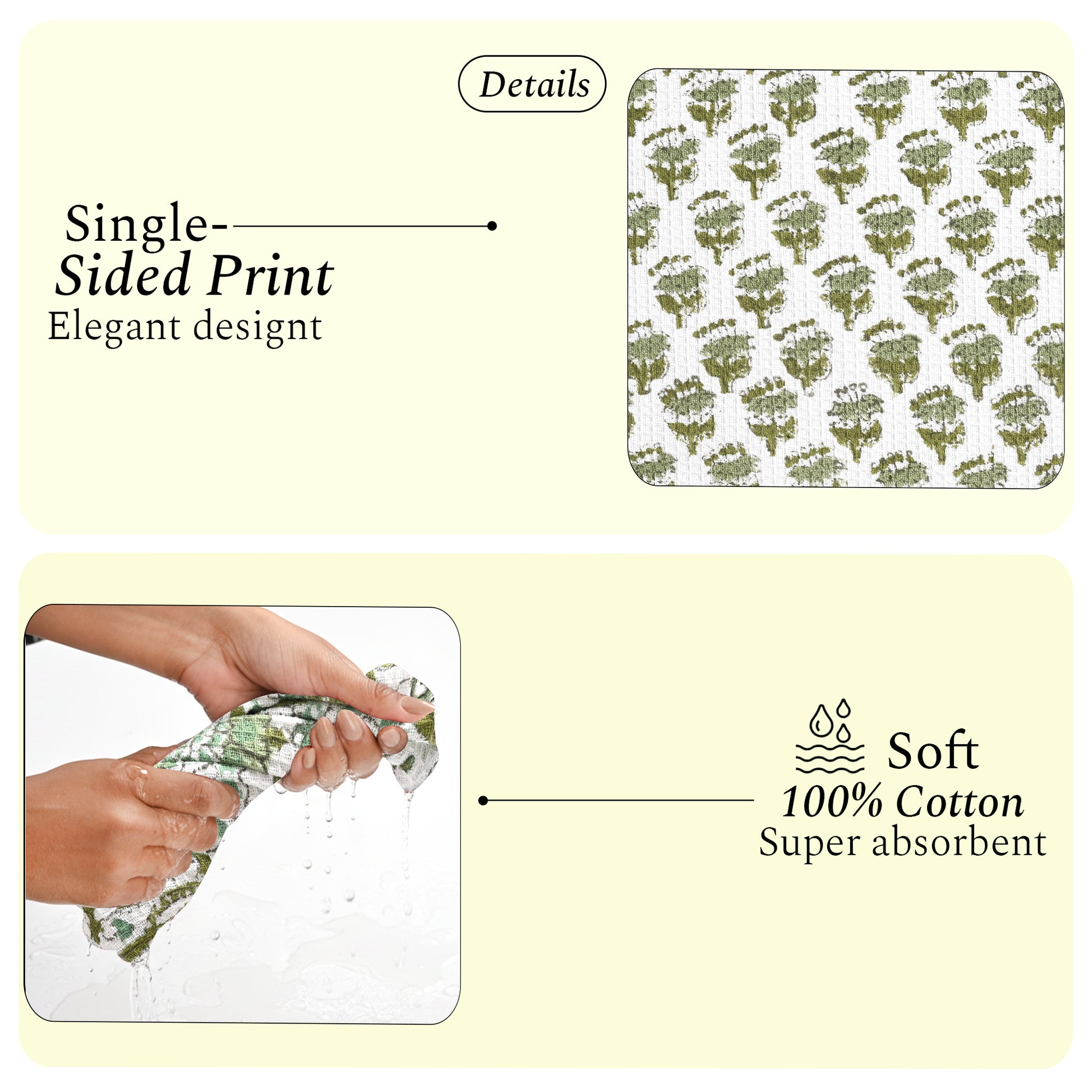 Hand Block Printed Waffle Kitchen Towels – Emerald Green