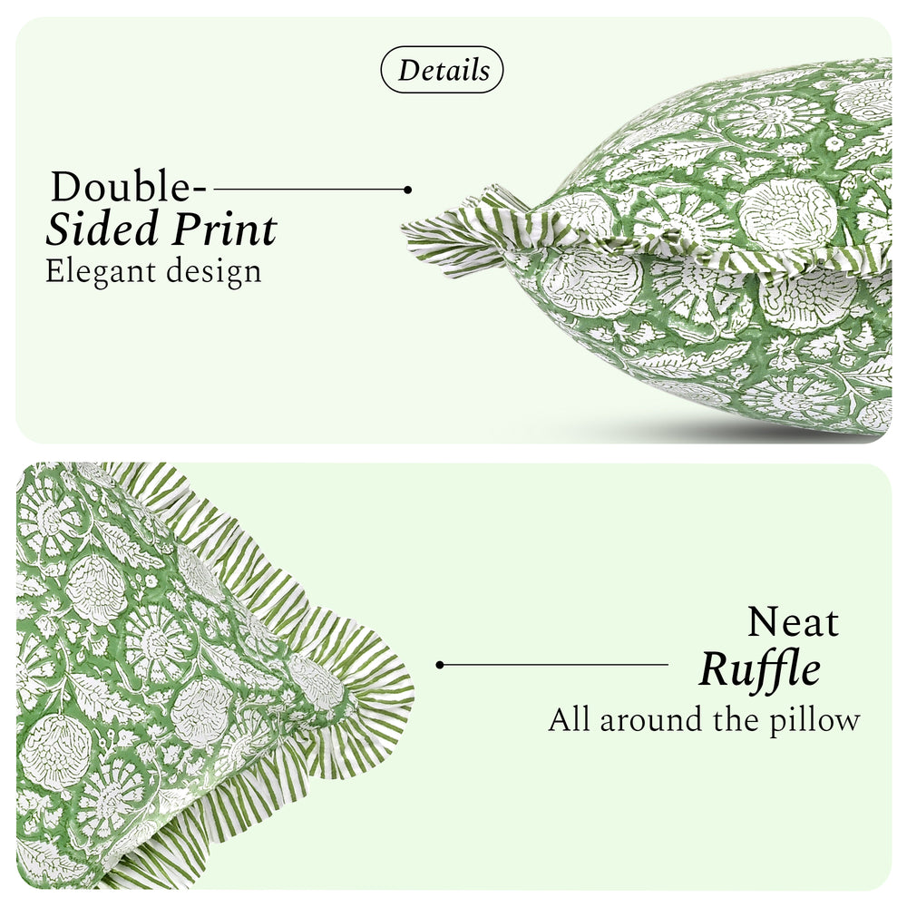 Cotton Ruffle Sham Cover - Olive Bloom