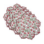 set of 4 Rich red and green floral garnet cotton placemat with scalloped edge embroidery