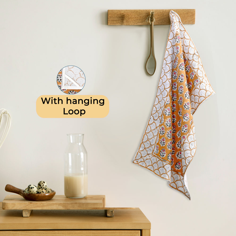 Hand Block Printed Waffle Kitchen Towels – Citrine Yellow