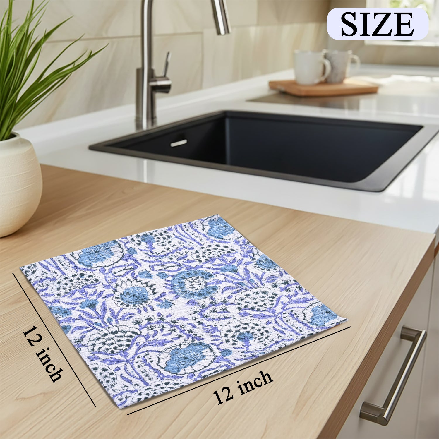 Hand Block Printed Waffle Kitchen Towels – Indigo Blue