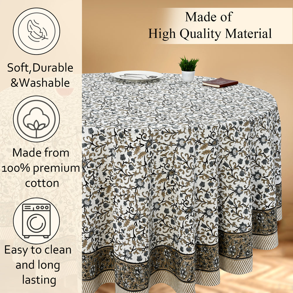 Round Block Print Tablecloth – Autumn Vine