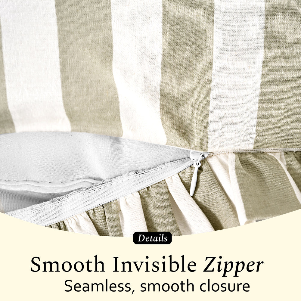 Grey Striped Cotton Ruffle Sham Cover