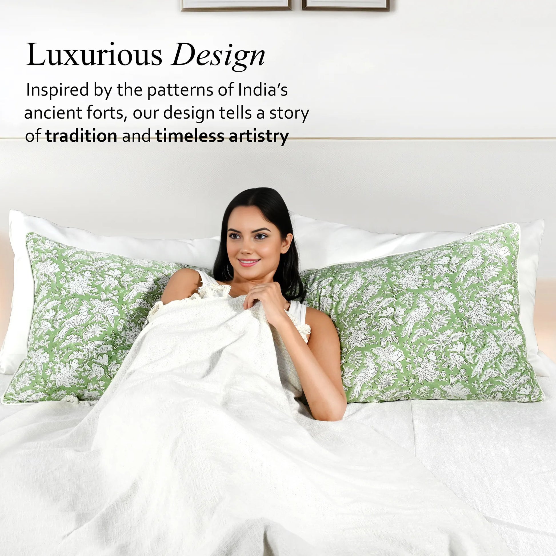 Cotton Piping Sham Cover - Olive Green