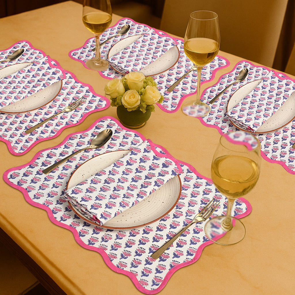 Rectangle 100% Cotton Reversible Placemat Set – Pink Sapphire