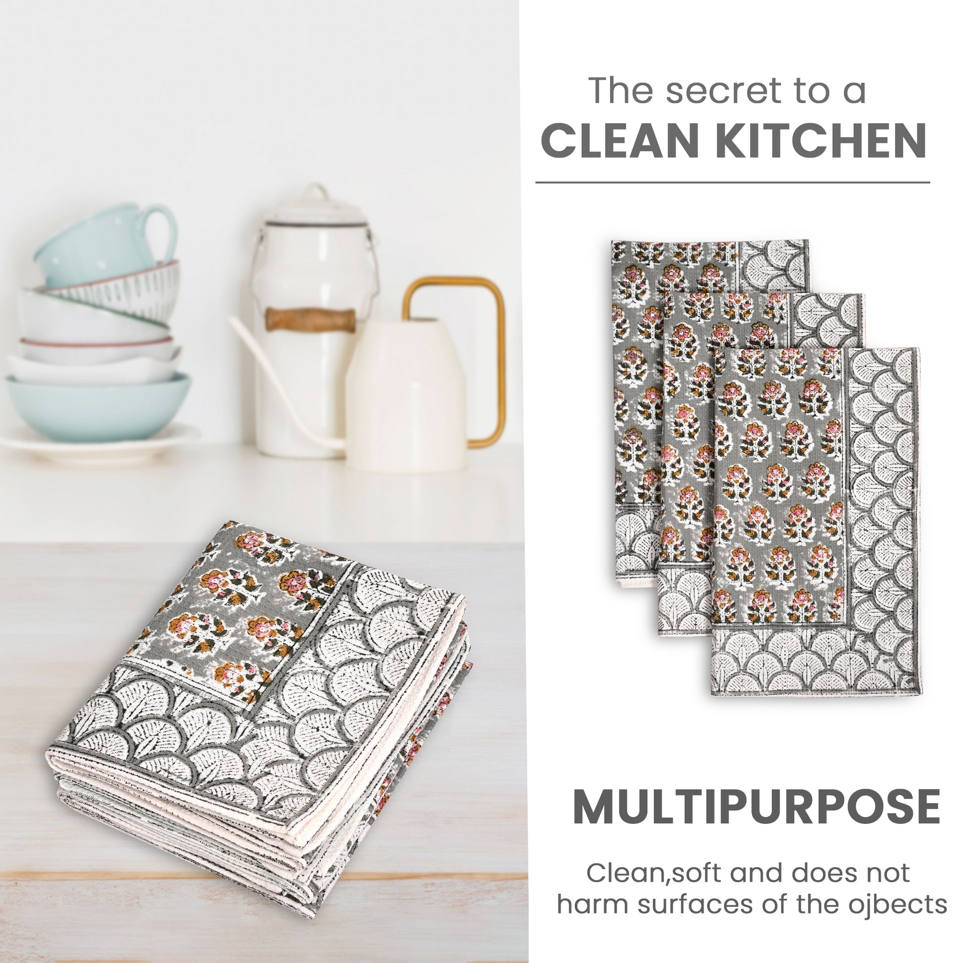 Hand Block Printed Waffle Kitchen Towels – Labra Gray