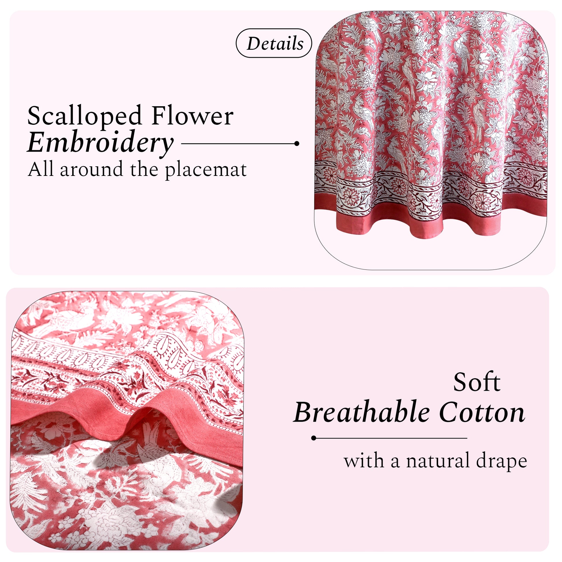 red and white floral round 100% cotton tablecloth