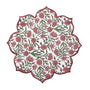 Rich red and green floral garnet cotton placemat with scalloped edge embroidery