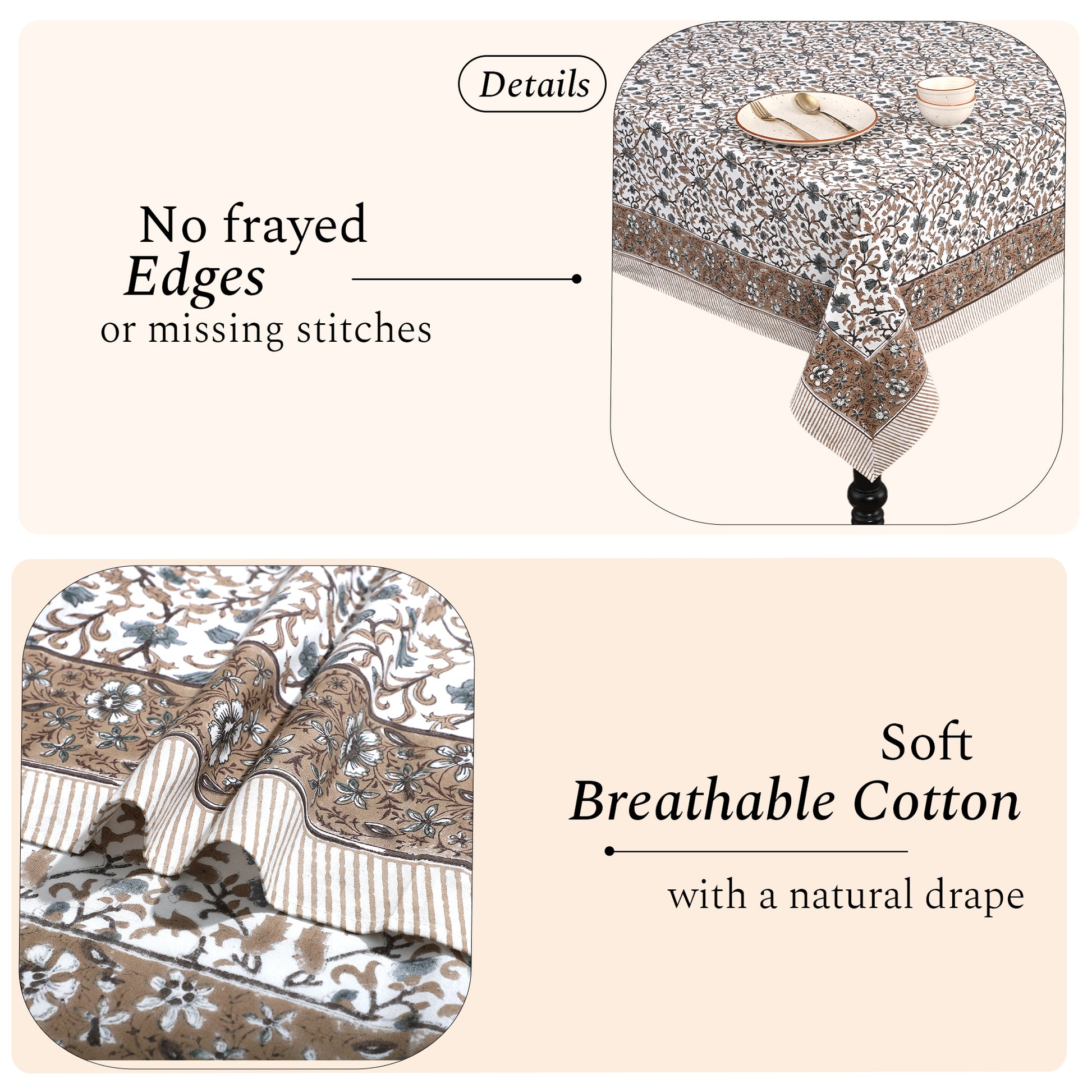 Cotton Block Print Tablecloth – Autumn Vine