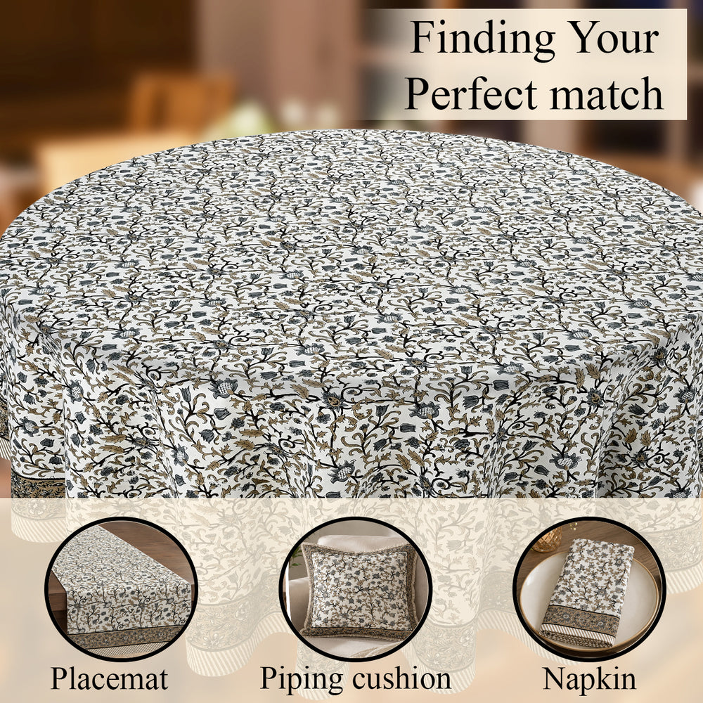 Round Block Print Tablecloth – Autumn Vine