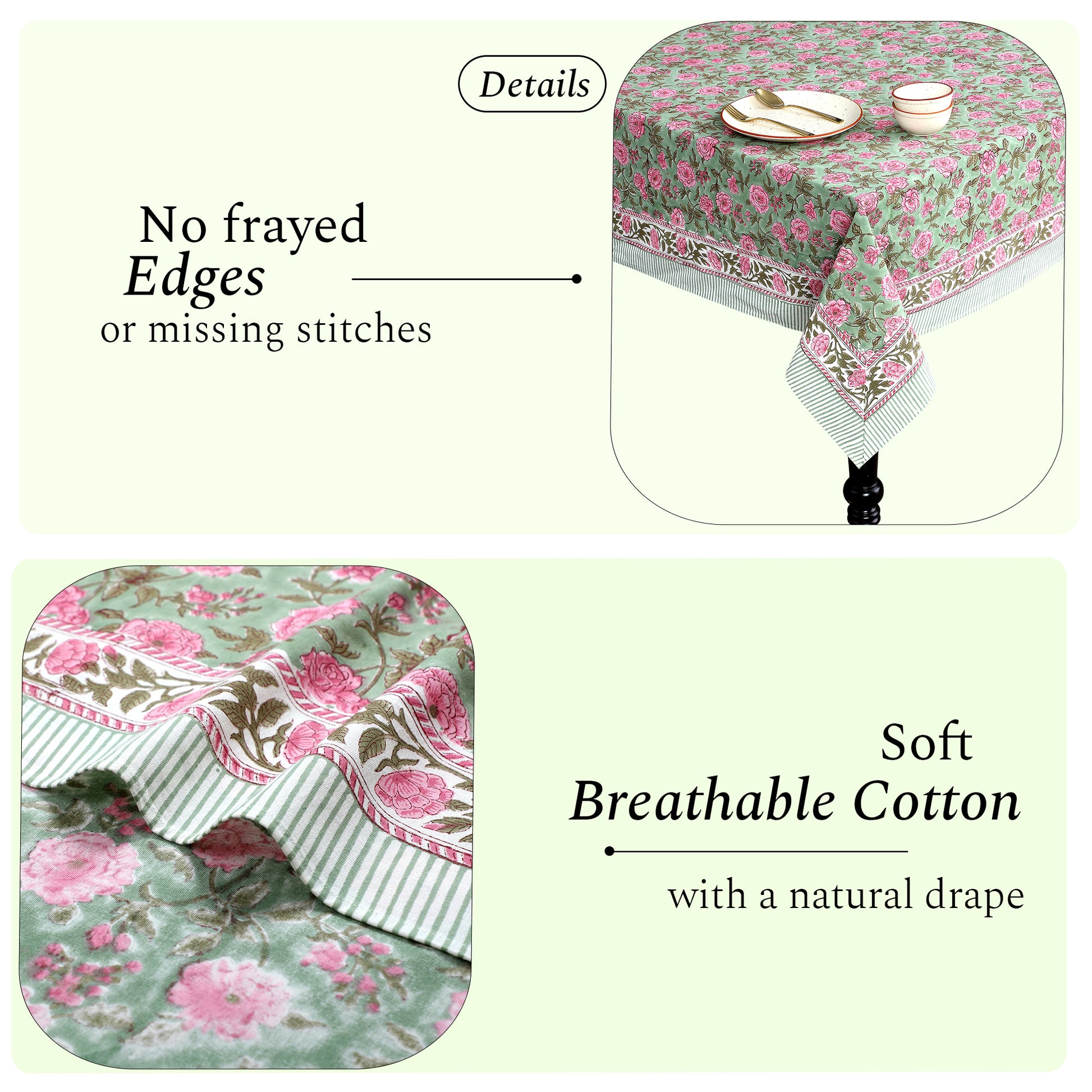 Pink Tourmaline Cotton Tablecloth on Farmhouse Table