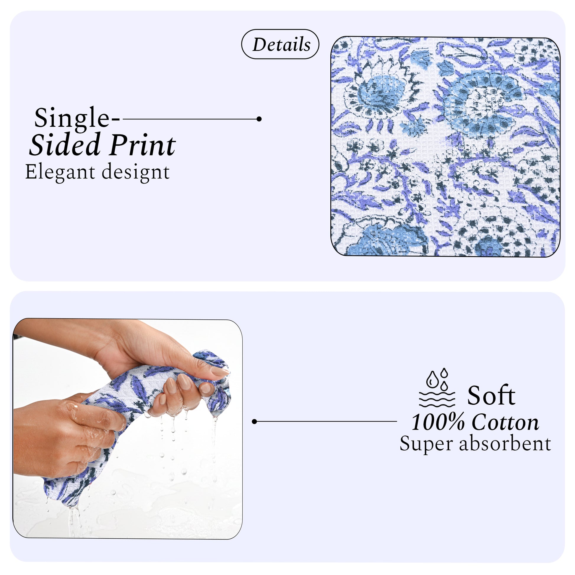 Hand Block Printed Waffle Kitchen Towels – Indigo Blue