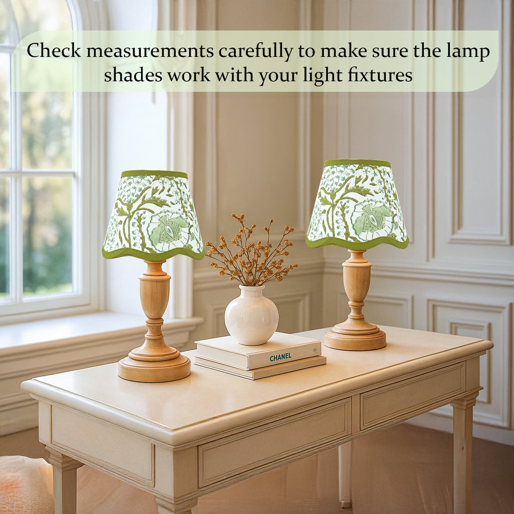 Hand Block Printed Cotton Lampshade – Scallop Floral Agate Green