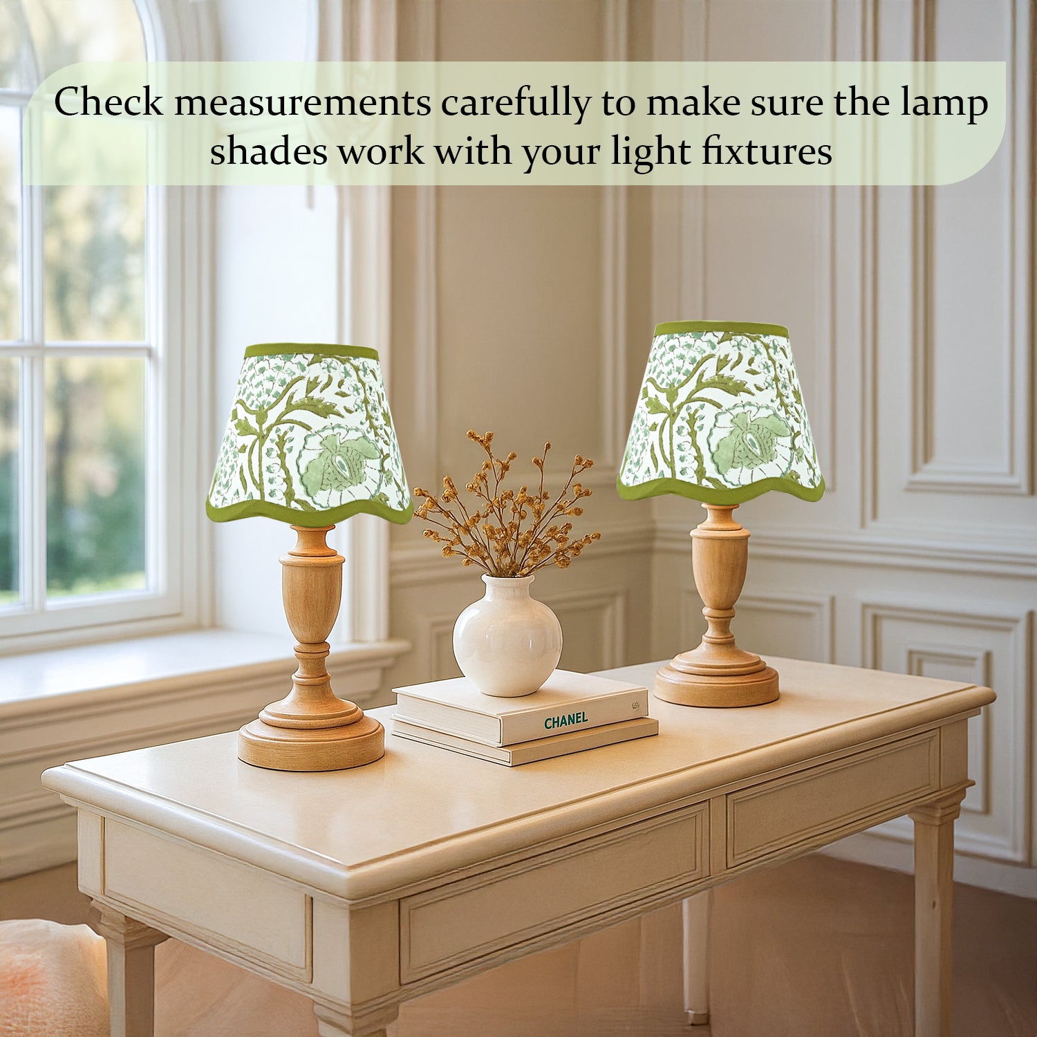 Hand Block Printed Cotton Lampshade – Scallop Floral Agate Green