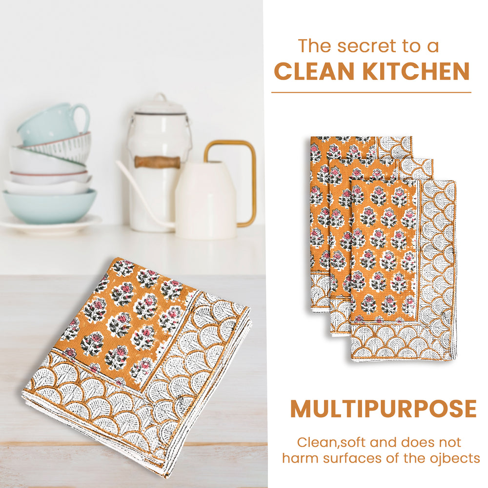 Hand Block Printed Waffle Kitchen Towels – Citrine Yellow