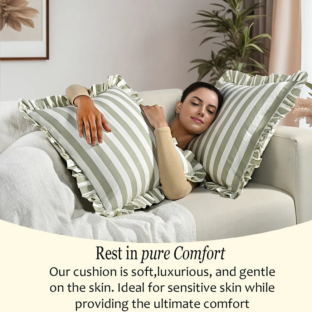 Grey Striped Ruffle Throw Pillow Covers