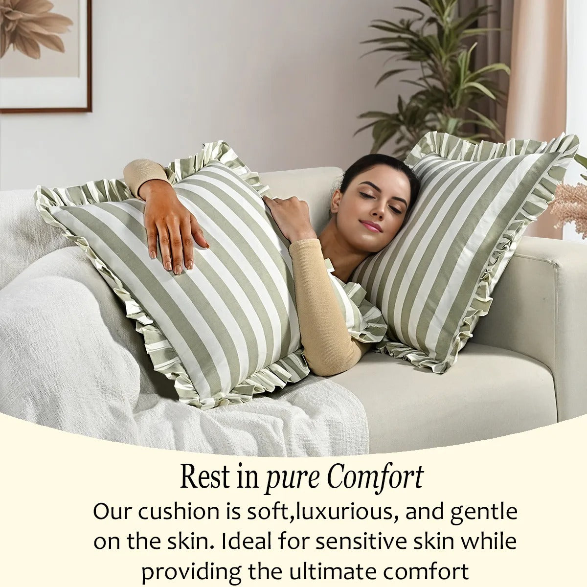 Grey Striped Ruffle Throw Pillow Covers