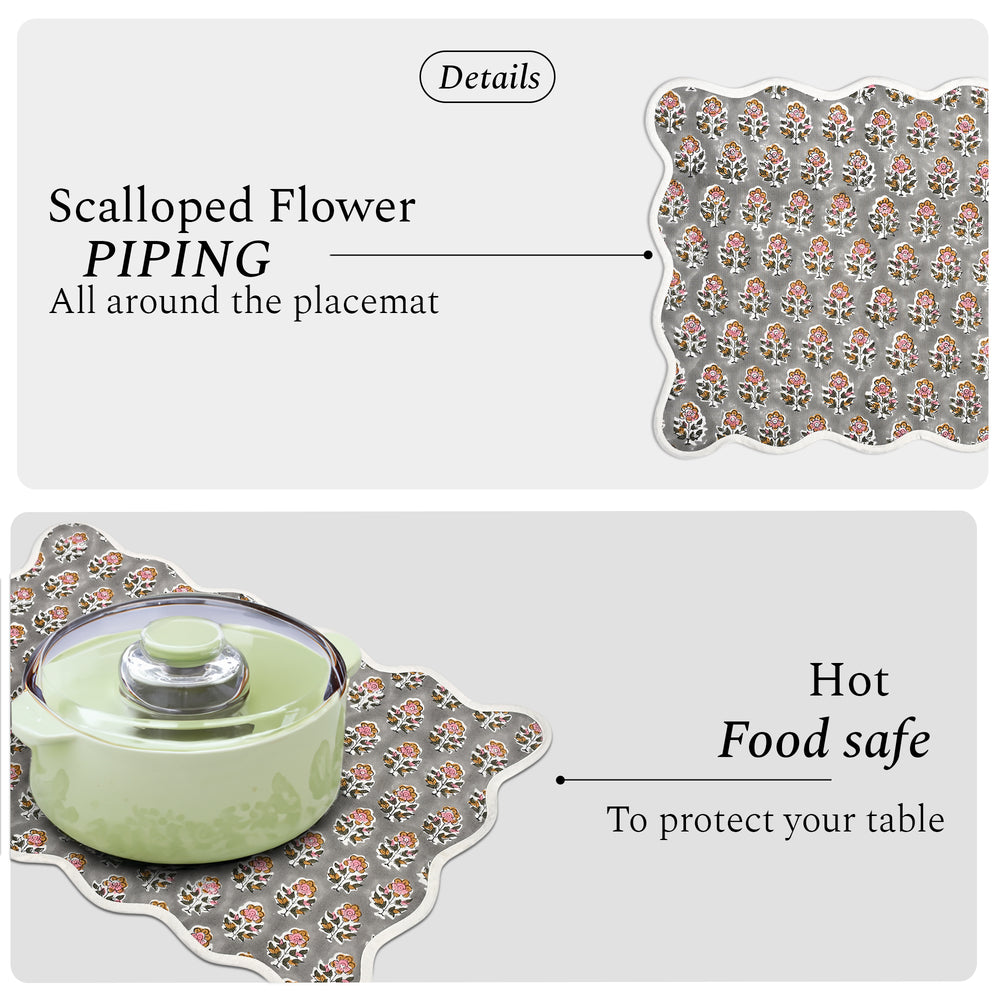 Rectangle 100% Cotton Reversible Placemat Set – Labra Grey