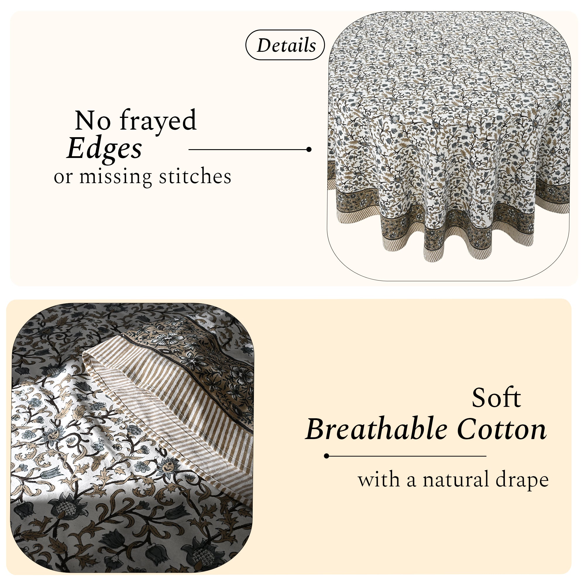 Round Block Print Tablecloth – Autumn Vine