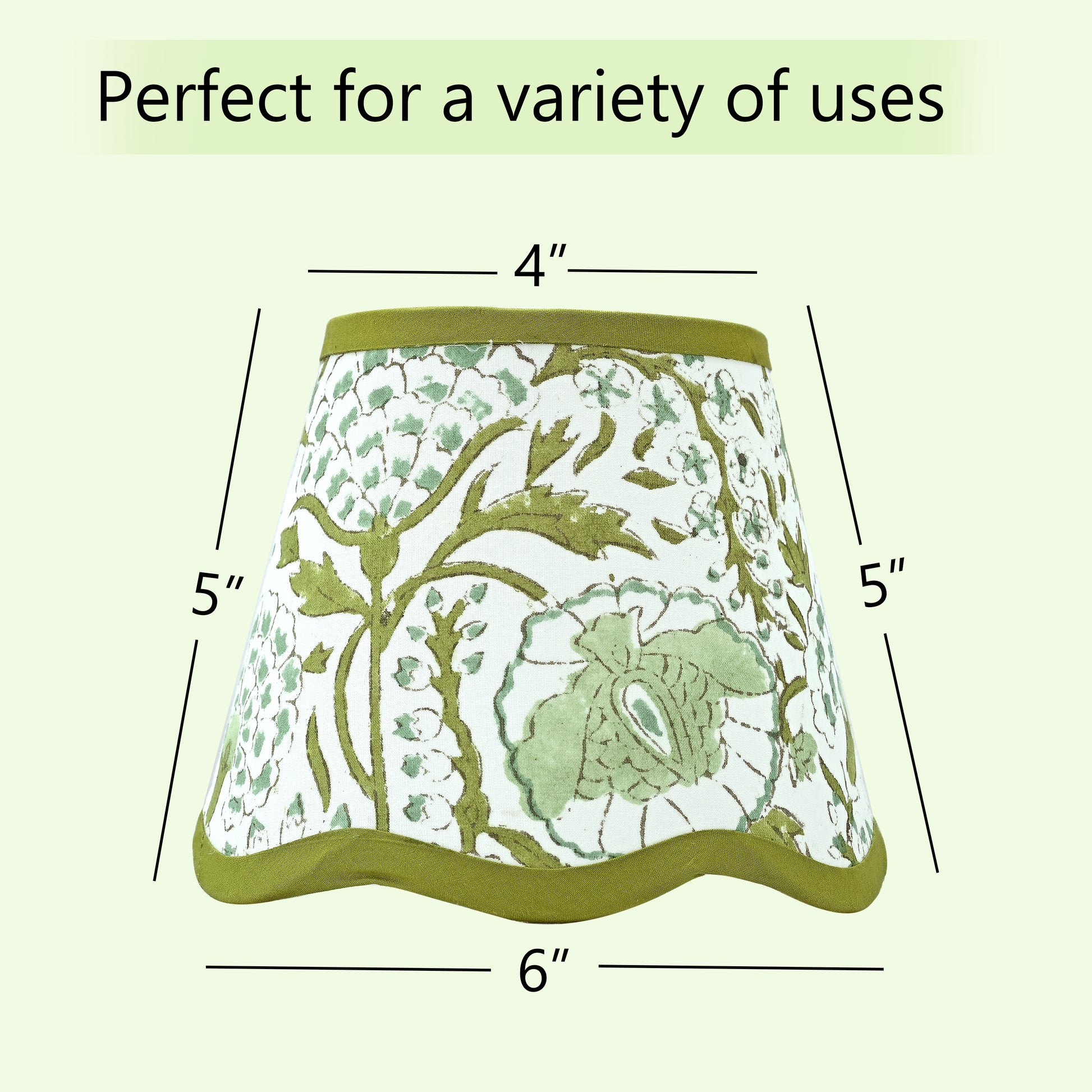 Hand Block Printed Cotton Lampshade – Scallop Floral Agate Green
