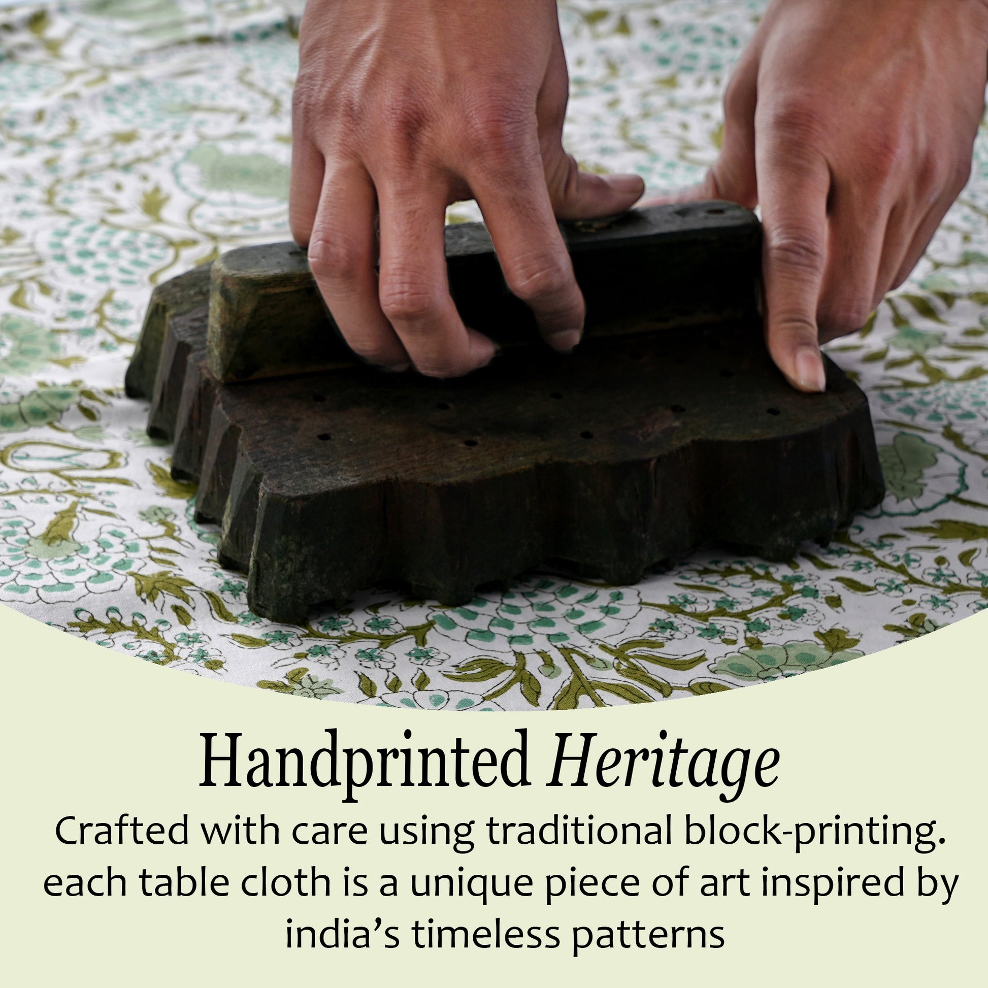 green floral round tablecloth on round family dinner table