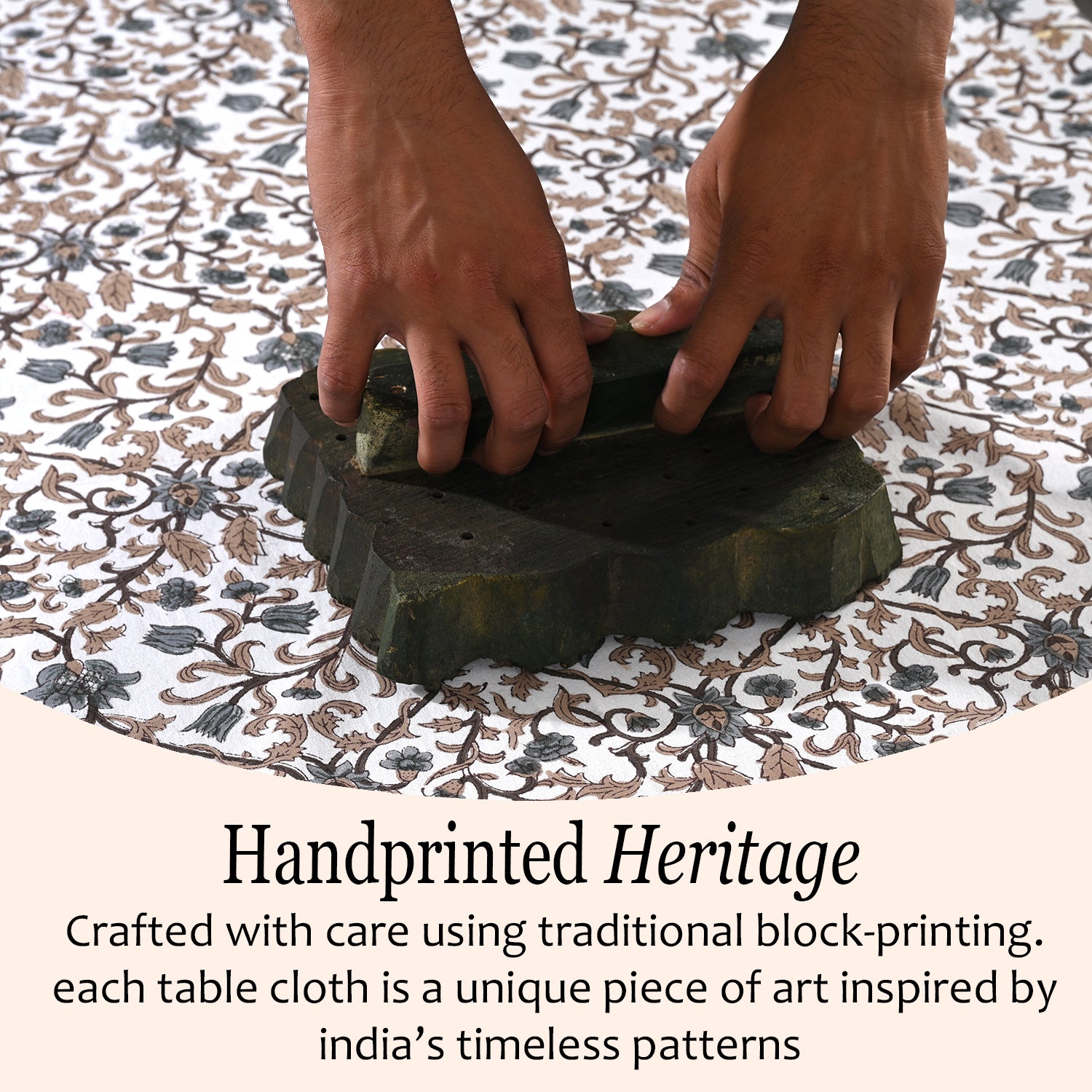 Cotton Block Print Tablecloth – Autumn Vine