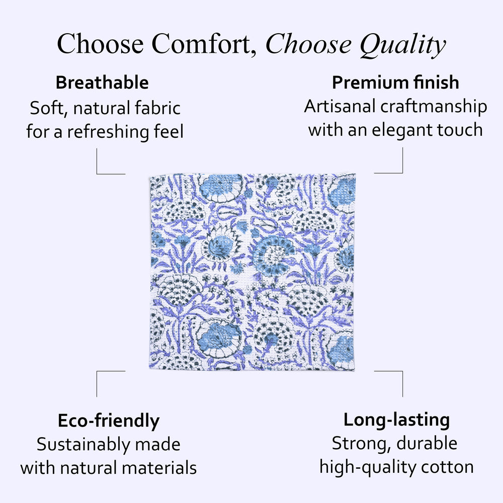 Hand Block Printed Waffle Kitchen Towels – Indigo Blue