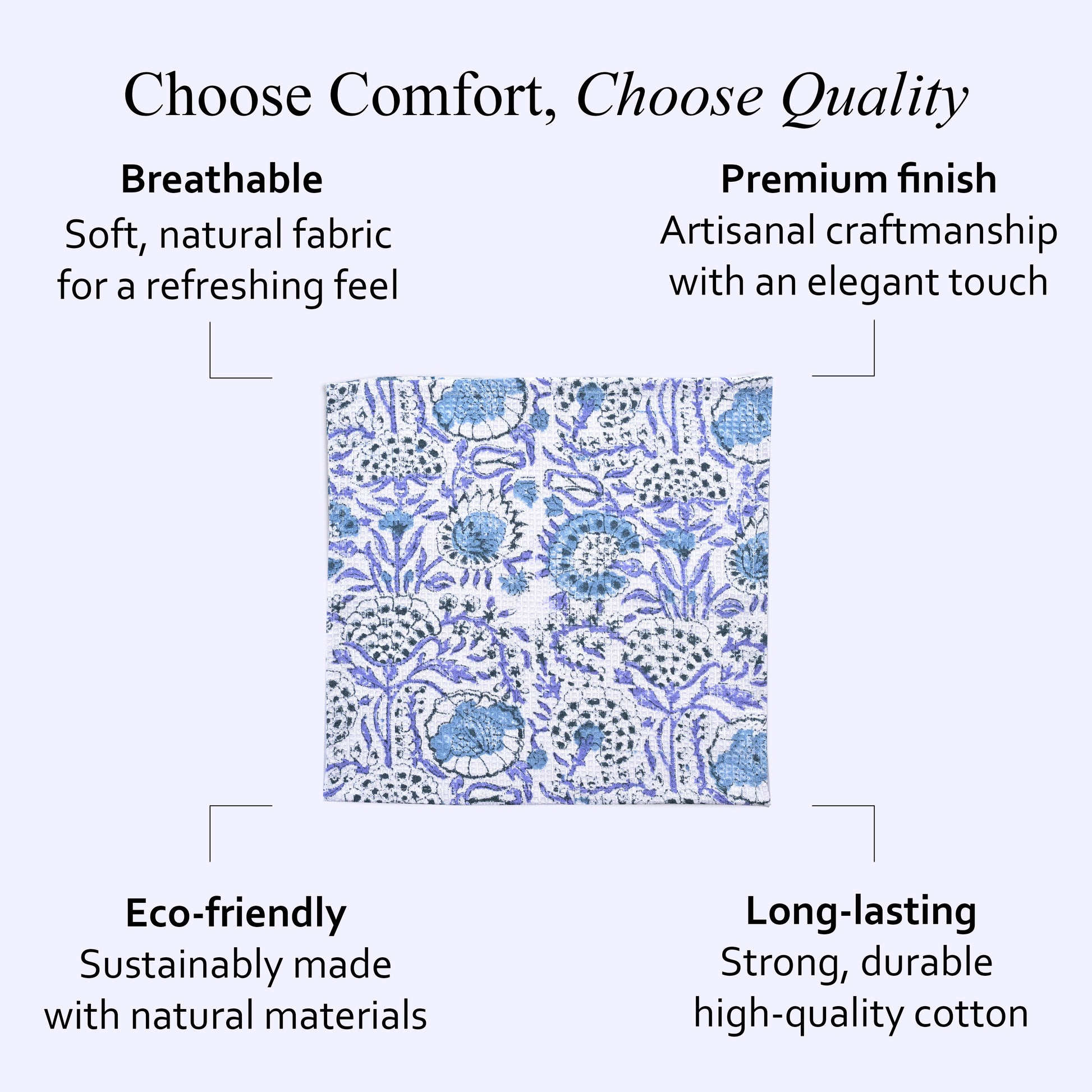 Hand Block Printed Waffle Kitchen Towels – Indigo Blue