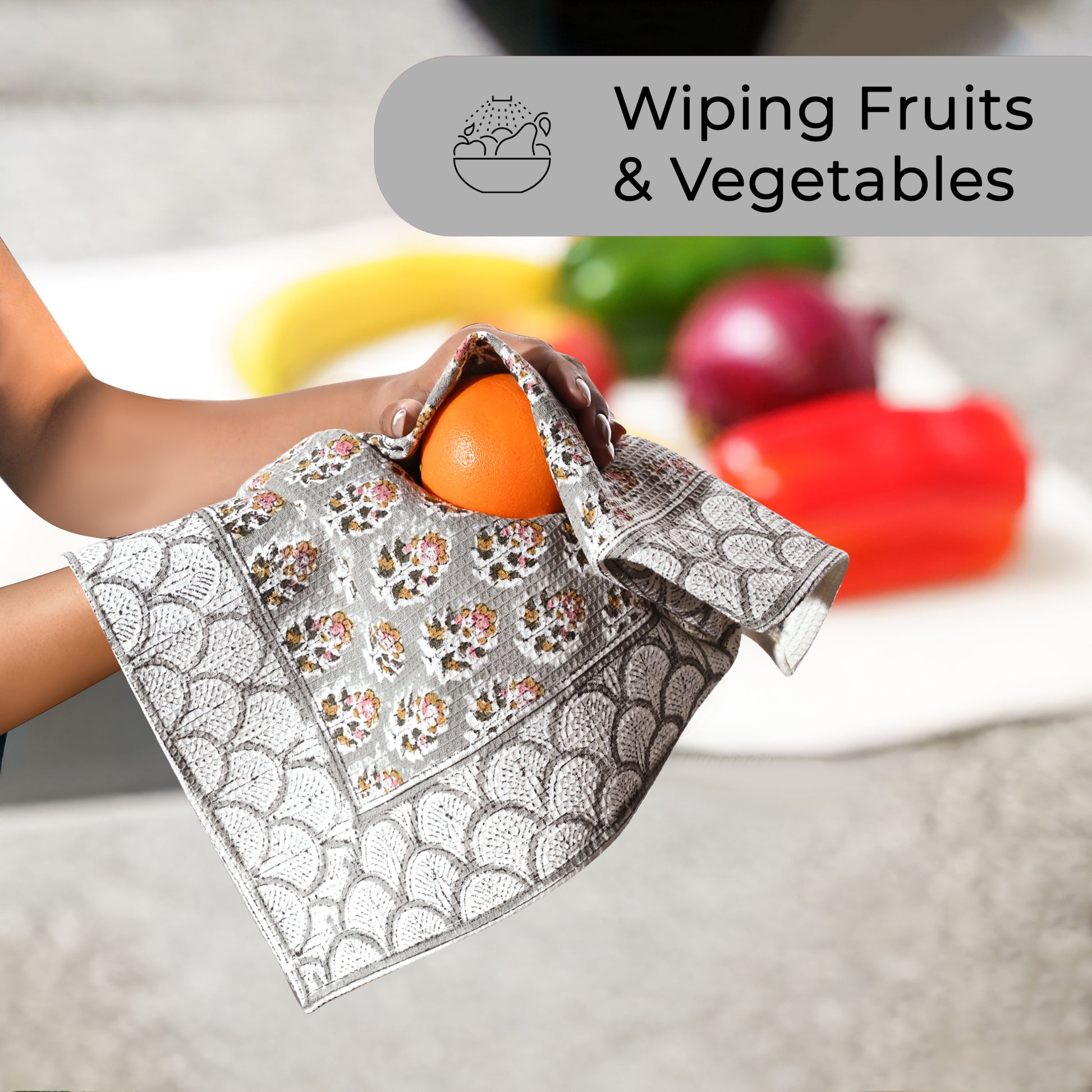 Hand Block Printed Waffle Kitchen Towels – Labra Gray