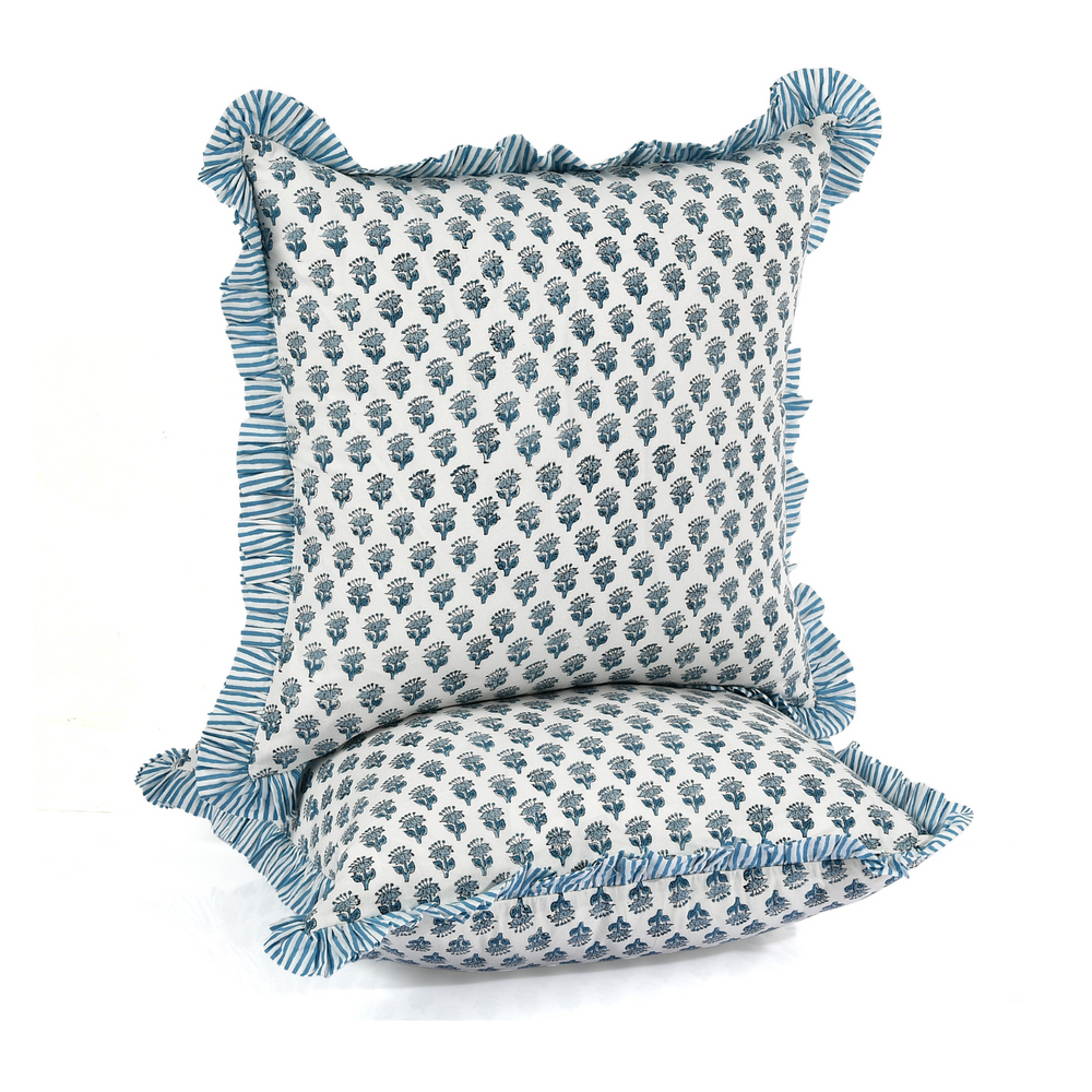 Ruffle Throw Pillow Covers -  Apatite Blue