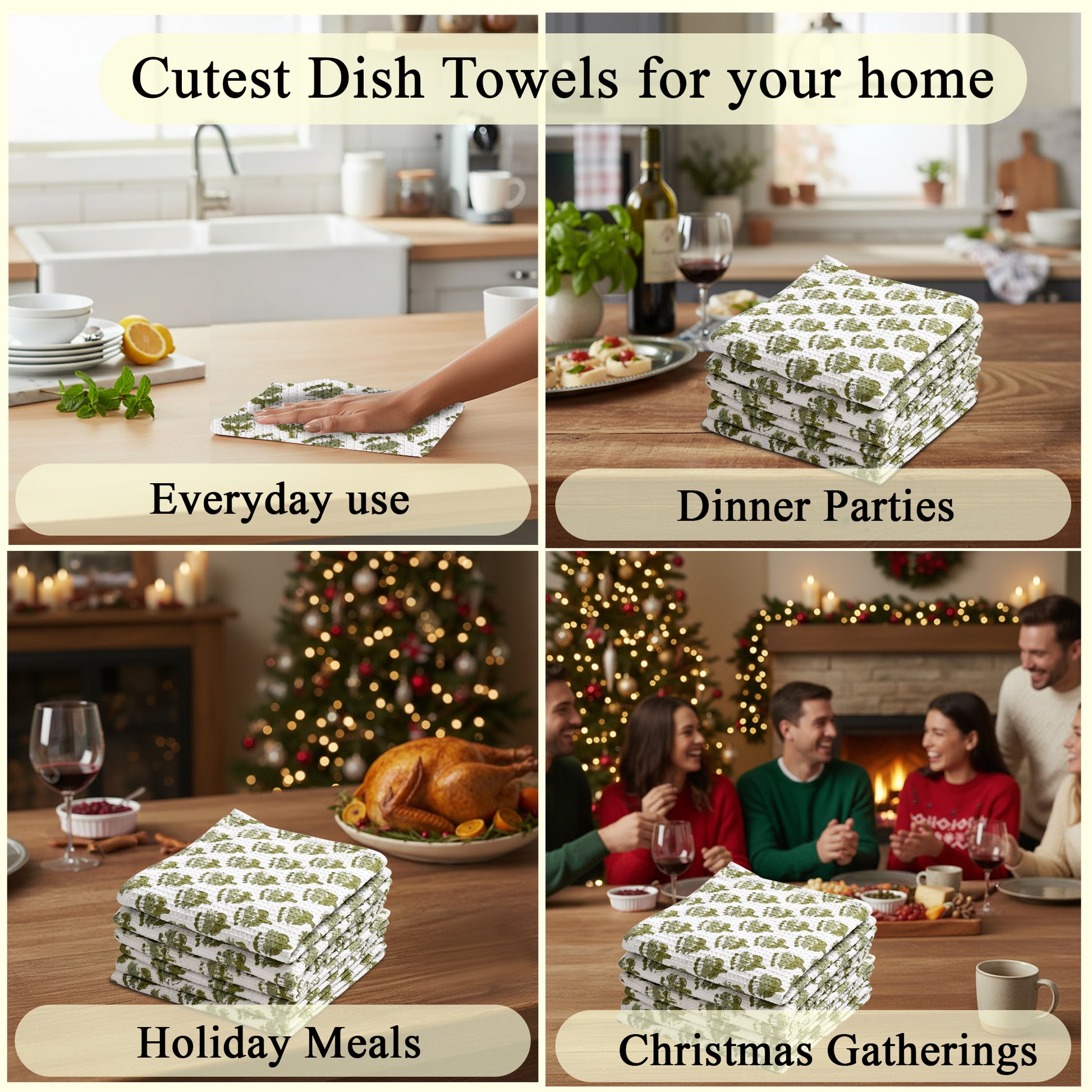 Hand Block Printed Waffle Kitchen Towels – Emerald Green