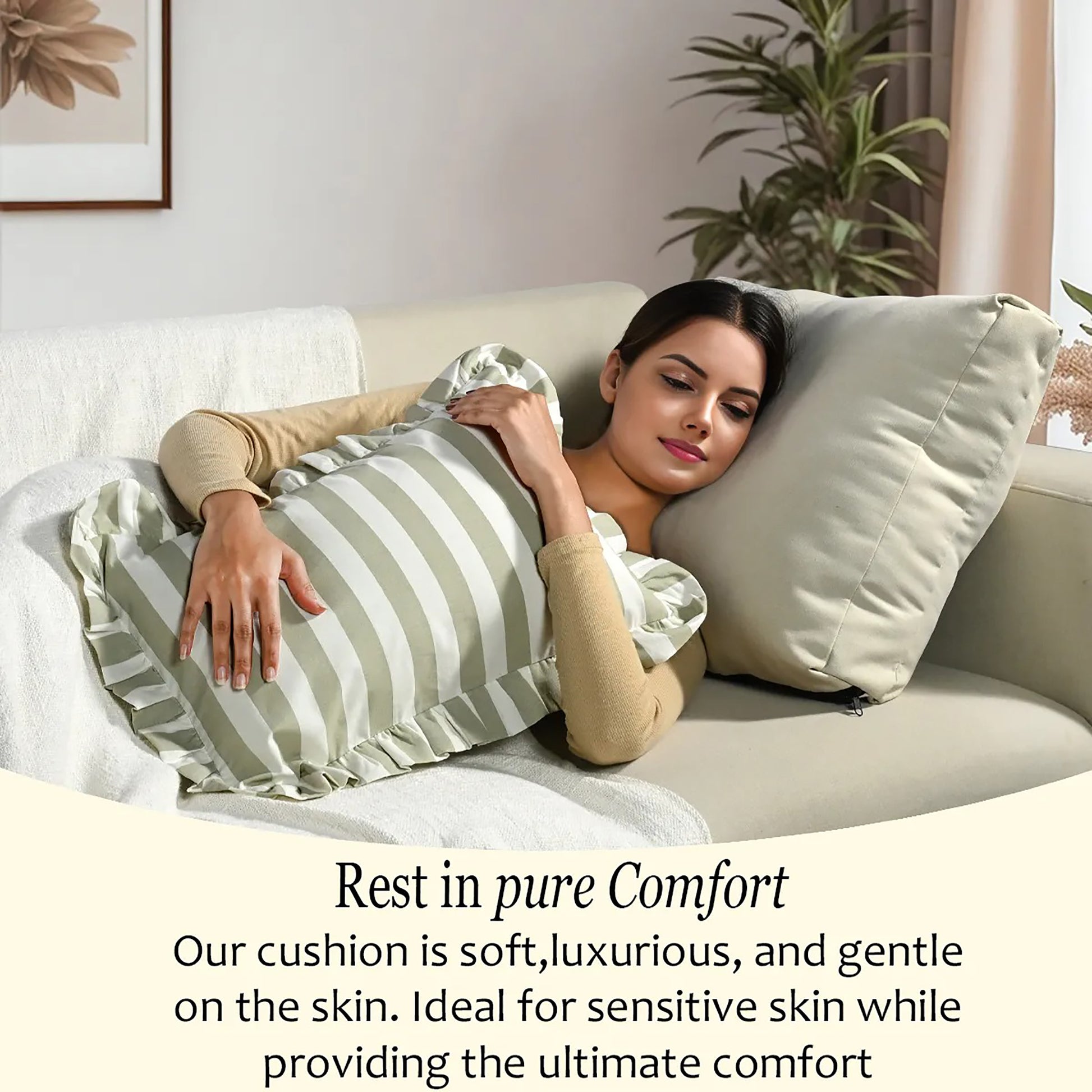 Grey Striped Cotton Ruffle Sham Cover