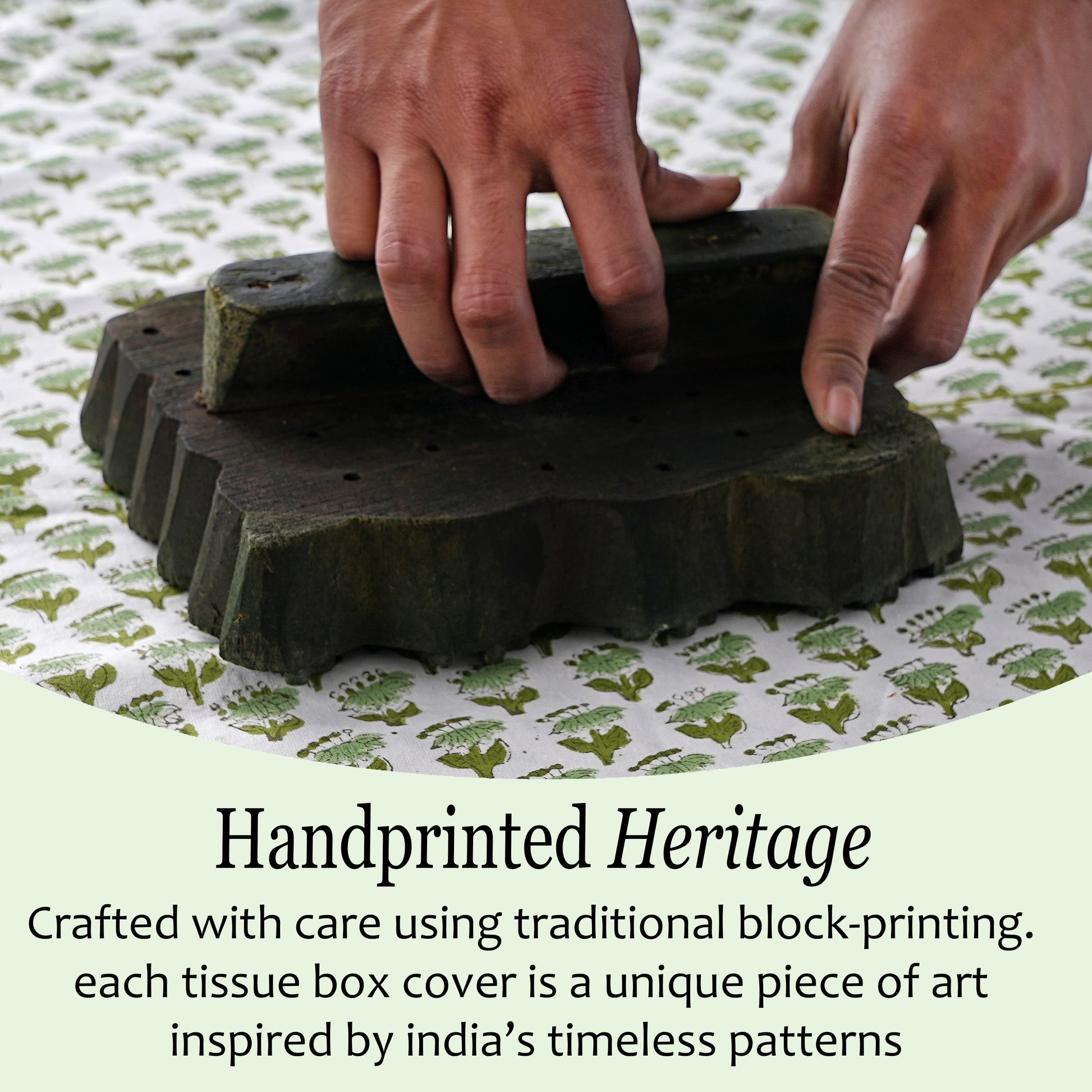 100% Cotton Hand Block Printed Tissue Box Cover - Emerald Green