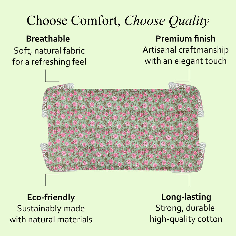 Pink Tourmaline Cotton Tablecloth on Farmhouse Table