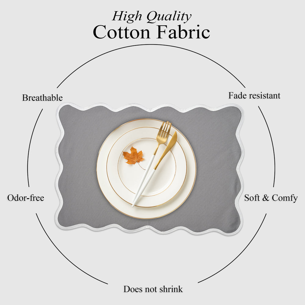 Rectangle 100% Cotton Reversible Placemat Set – Labra Grey