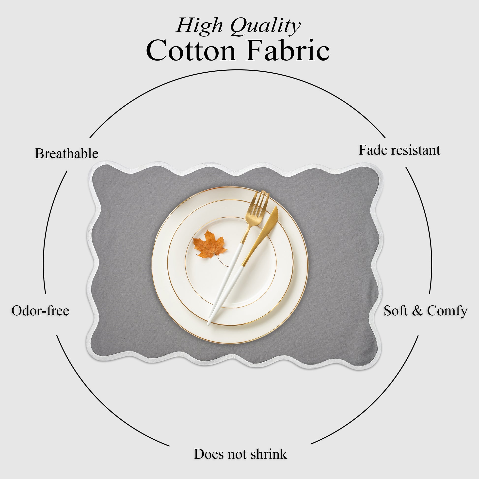 Rectangle 100% Cotton Reversible Placemat Set – Labra Grey